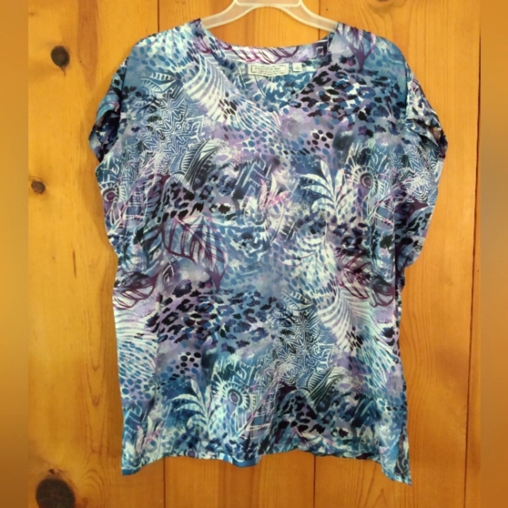 Simonton Says By George Simonton V-Neck Kaftan Tunic Top w Animal/Tribal Print